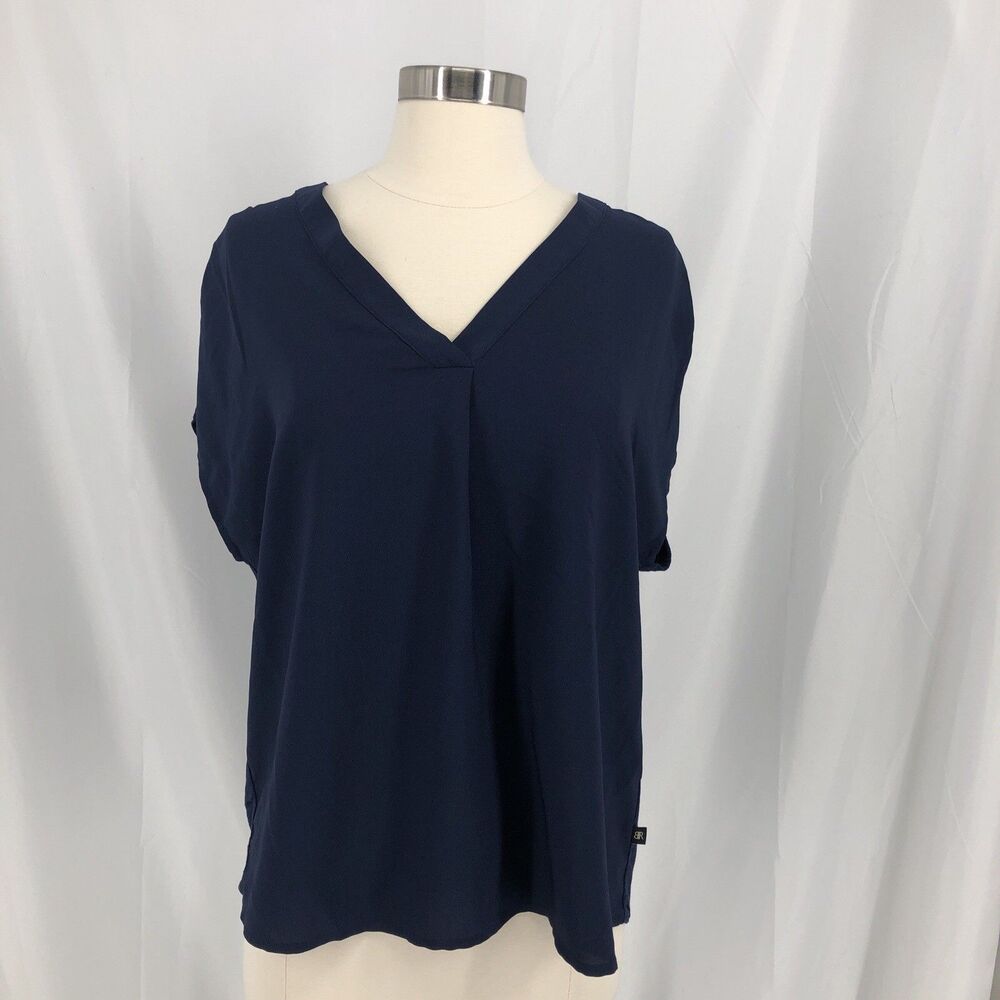 Banana Republic Women Short Sleeve V-Neck Blouse Navy Size Large